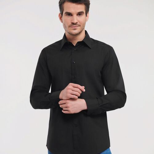 Long sleeve polycotton easycare fitted poplin shirt Thumbnail