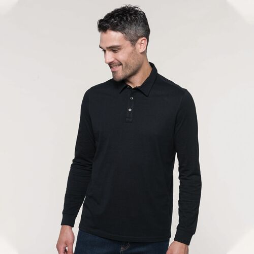 Jersey knit long sleeve polo shirt Thumbnail